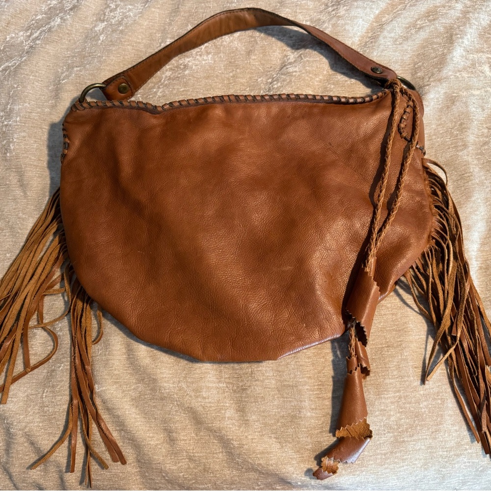 Patricia Nash Brown Suede Hobo Bag with Fringe